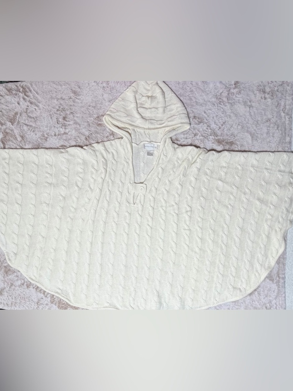 Women’s Soft Surroundings Cream Cable Knit Hooded Poncho Sweater OS